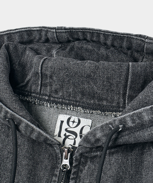 Худи на молнии 2WAY semi-cropped faded_denim vintage Black