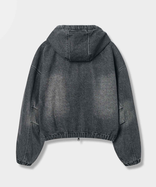 Худи на молнии 2WAY semi-cropped faded_denim vintage Black