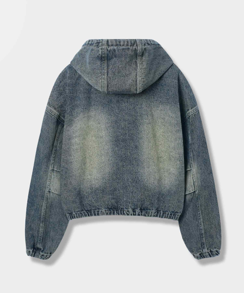 Двусторонняя кроп-худи на молнии Faded Denim Dust Indigo
