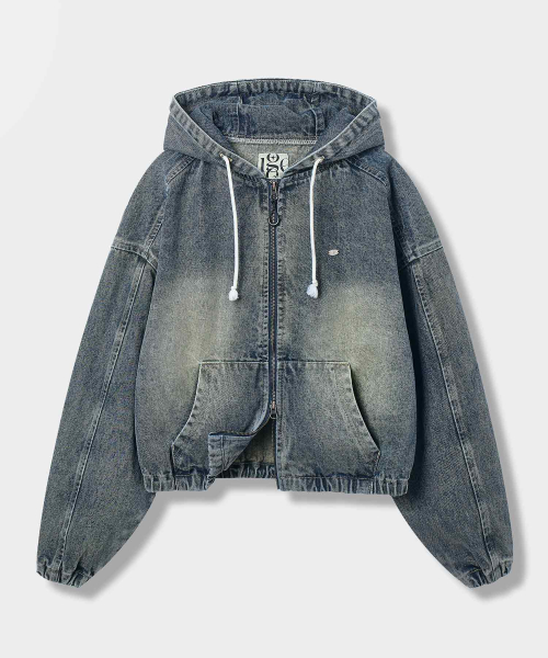 Двусторонняя кроп-худи на молнии Faded Denim Dust Indigo