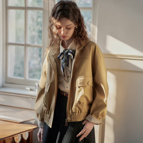 PM_Pocket plaid cuffs blouson