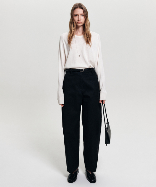 Хлопковые брюки LINH CURVED COTTON PANTS_BLACK