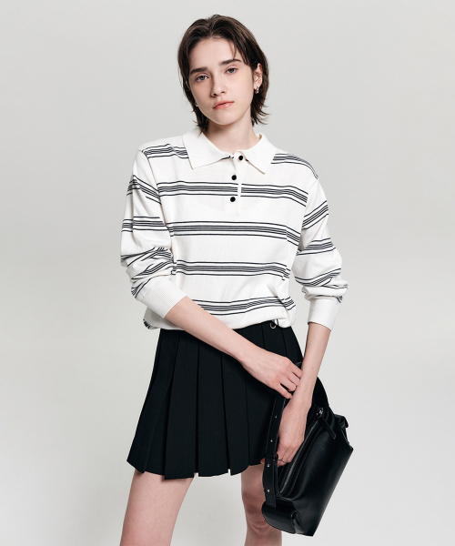 Полосатый трикотажный джемпер NANA STRIPE COLLAR KNIT_WHITE