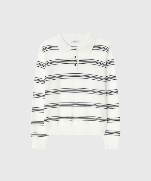 Полосатый трикотажный джемпер NANA STRIPE COLLAR KNIT_WHITE