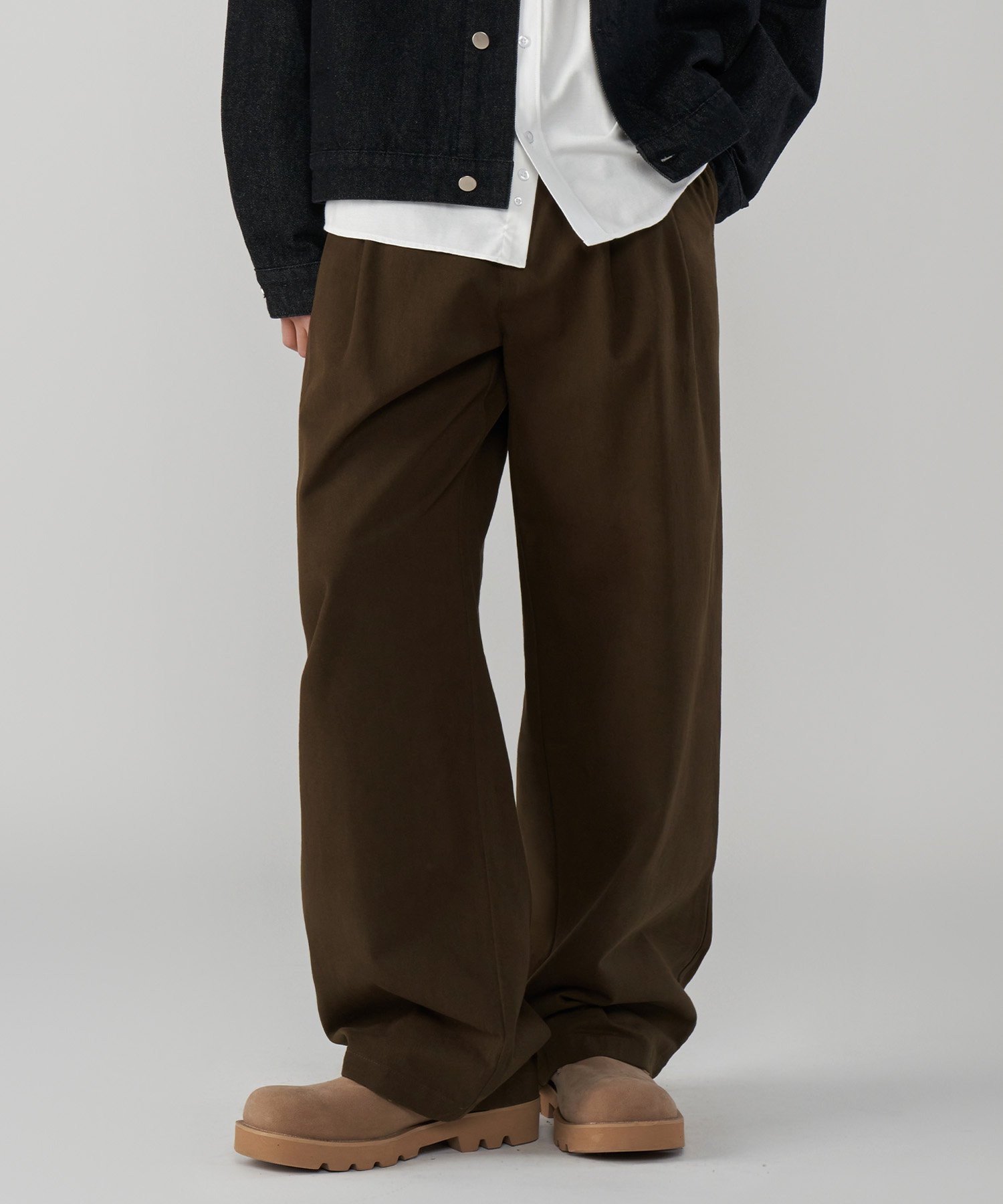 Two tuck wide chino cotton pants 4 colors