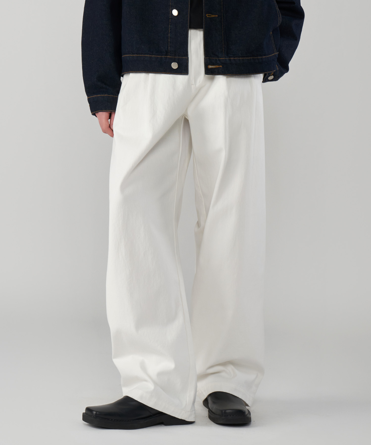 Two tuck wide chino cotton pants 4 colors