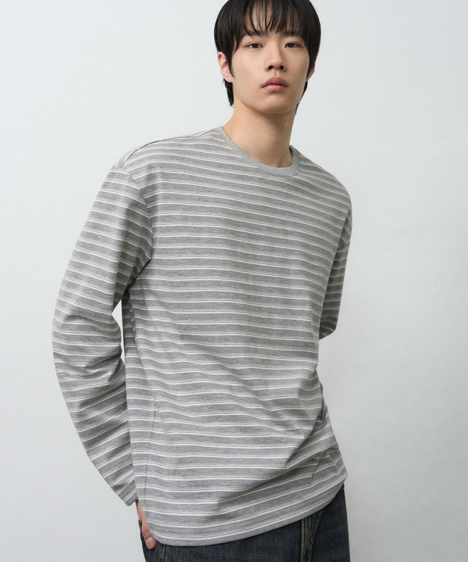 CONTRAST MULTI STRIPE LONG SLEEVE [MELANGE серое]