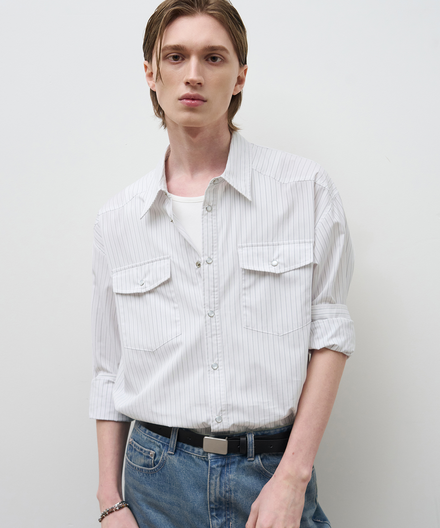 LILE STRIPE WESTERN SHIRT [белое]