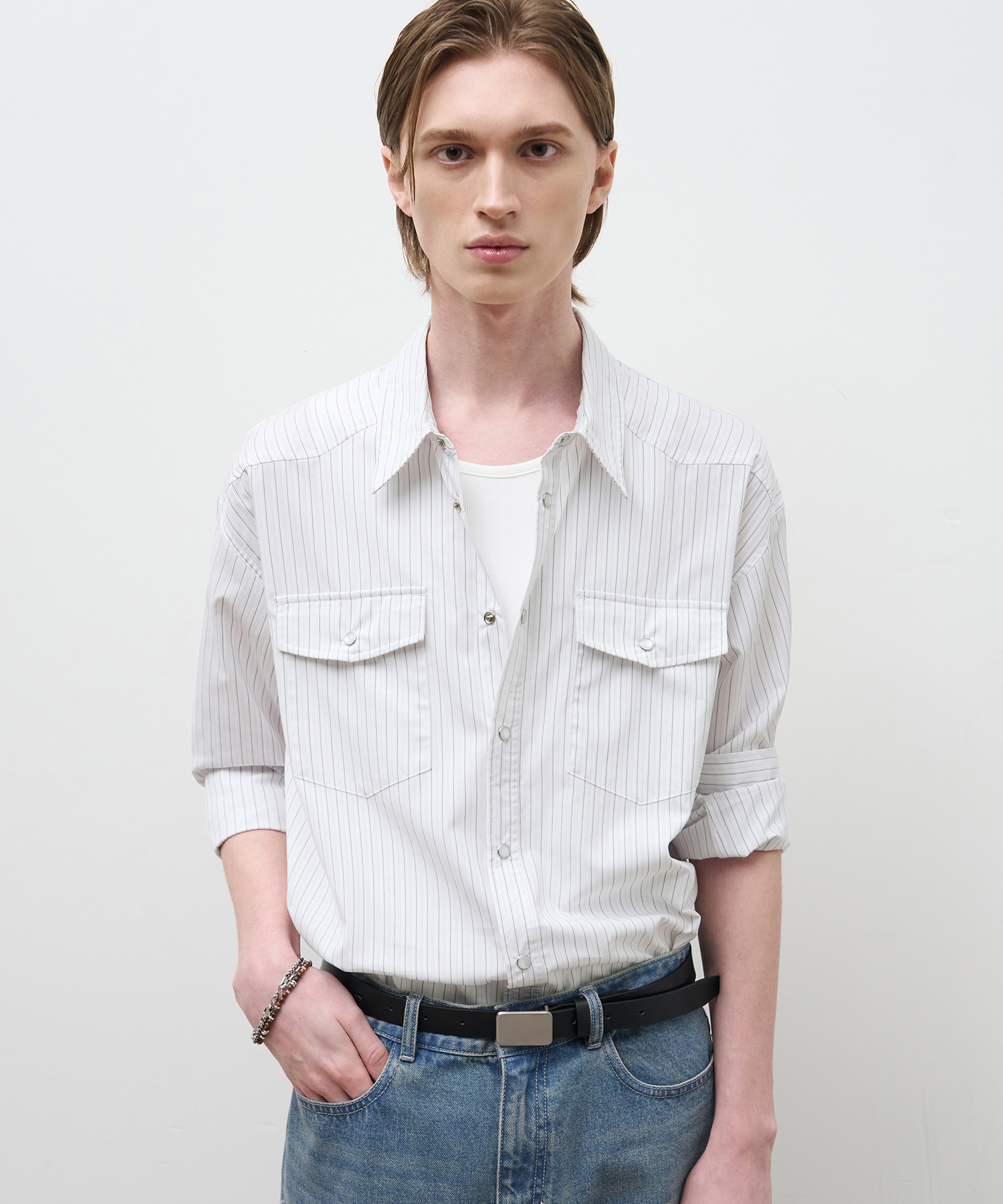 LILE STRIPE WESTERN SHIRT [белое]