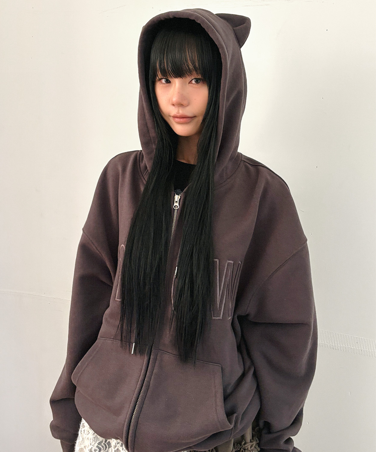 MEOW CAT EAR худиIE ZIP UP - угольный