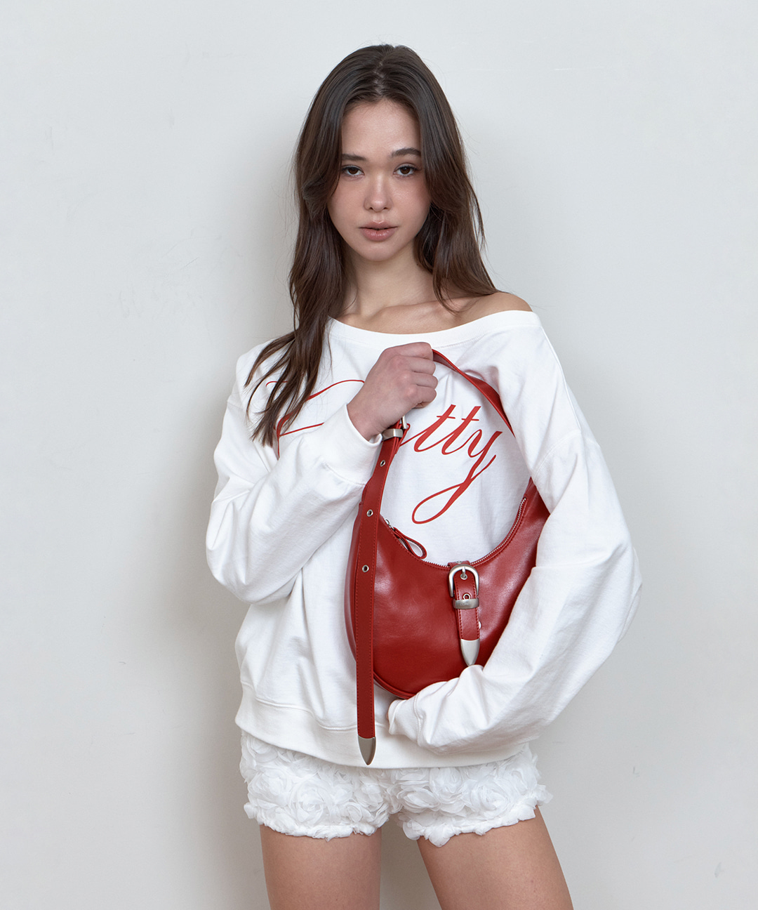 C DOUBLE BELT MINI HOBO BAG_красное