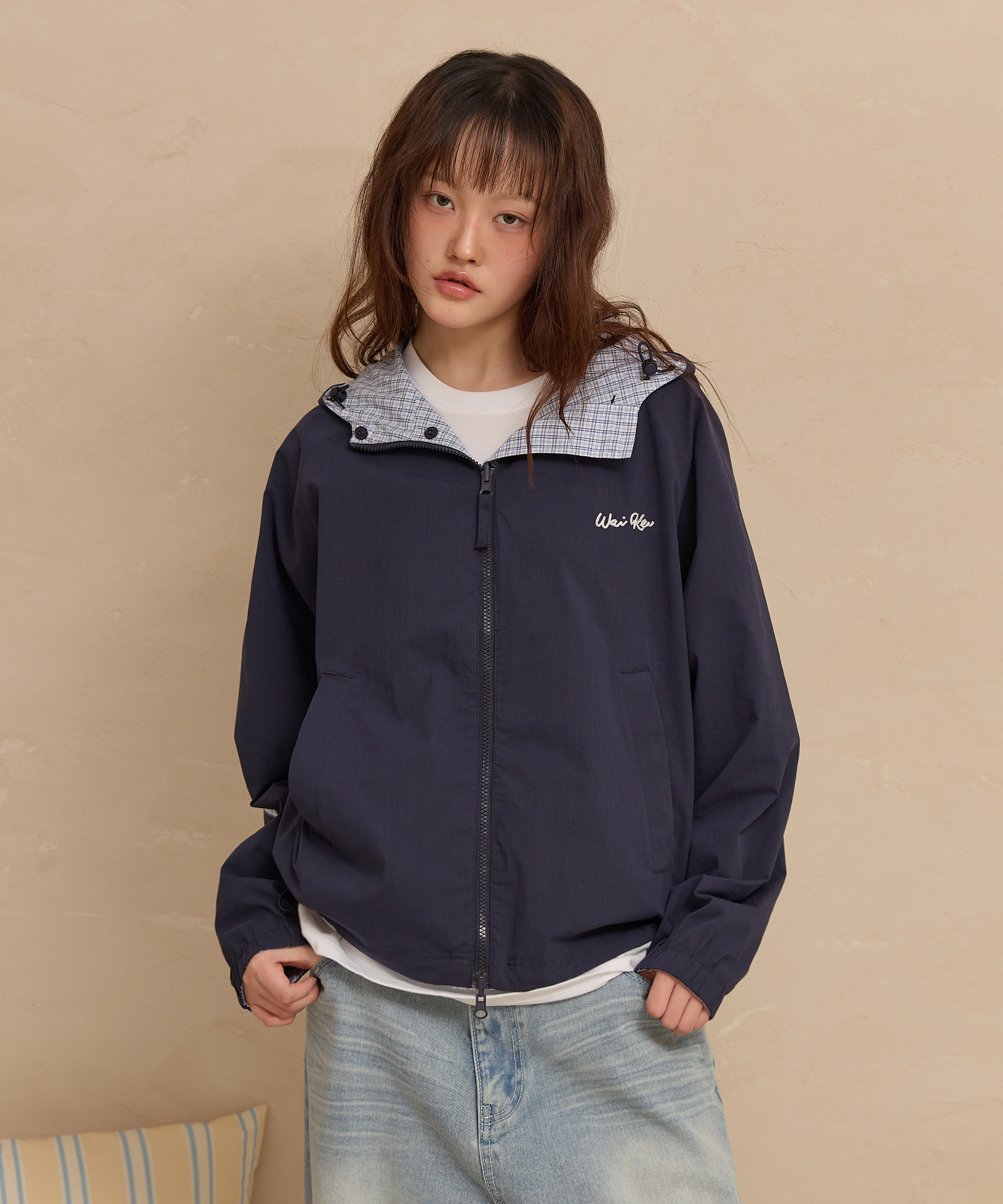 Riversible Check Windbreaker Ver.2 темно-синее