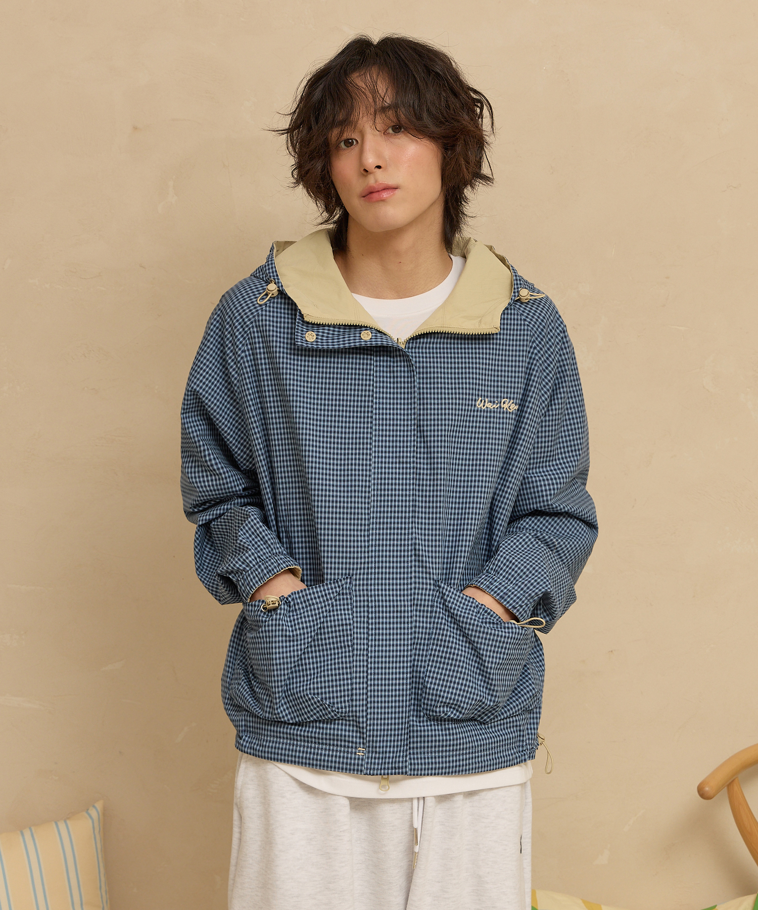 Riversible Check Windbreaker Ver.2 BEIGE