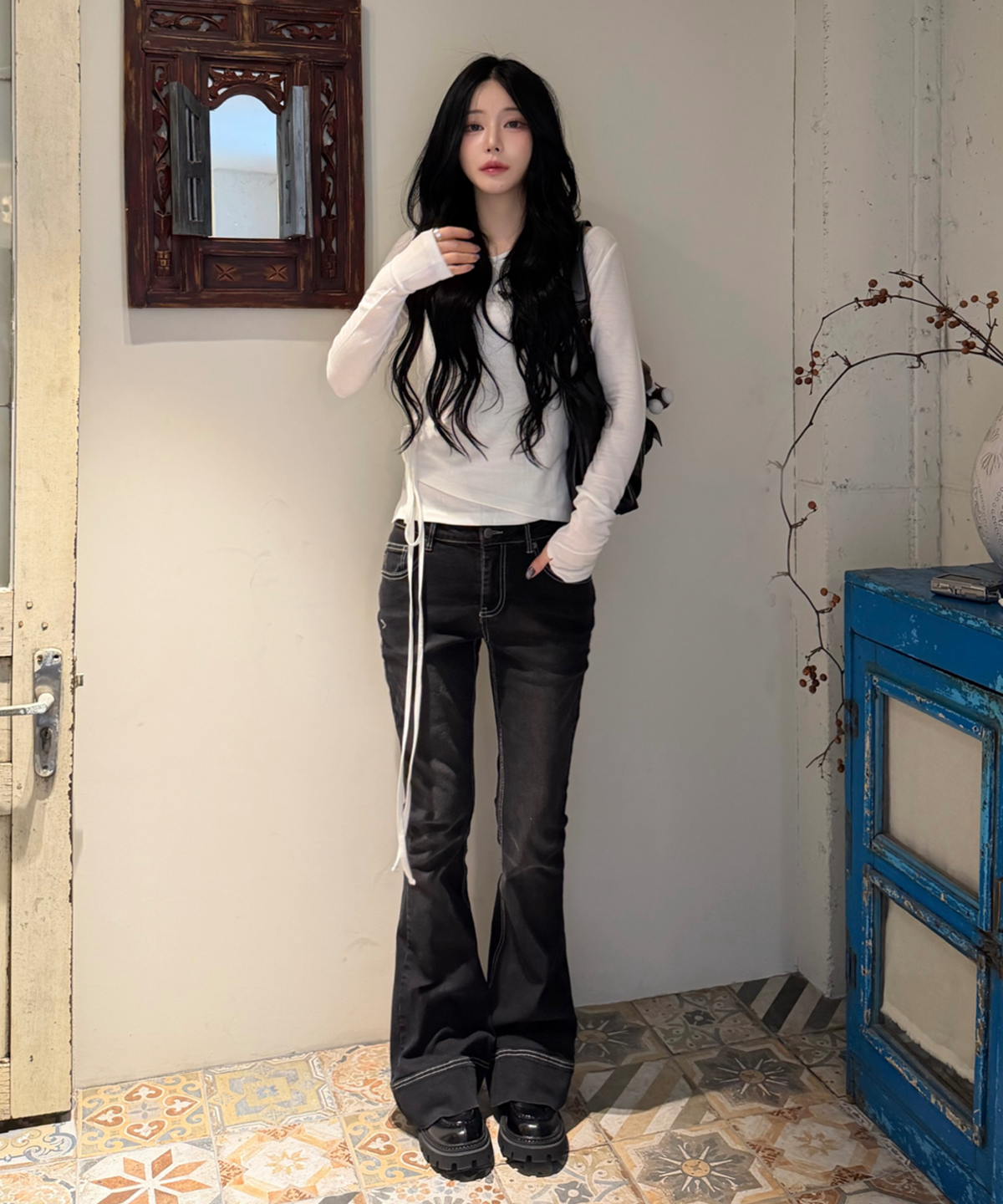 Low Rise Bootscut Denim Pnats [черное]