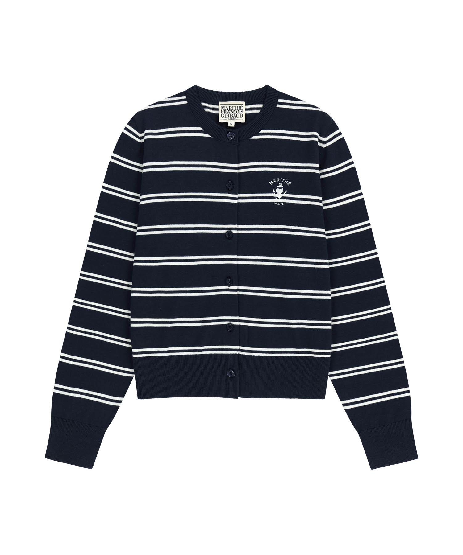W STRIPE KNIT CARDIGAN navy