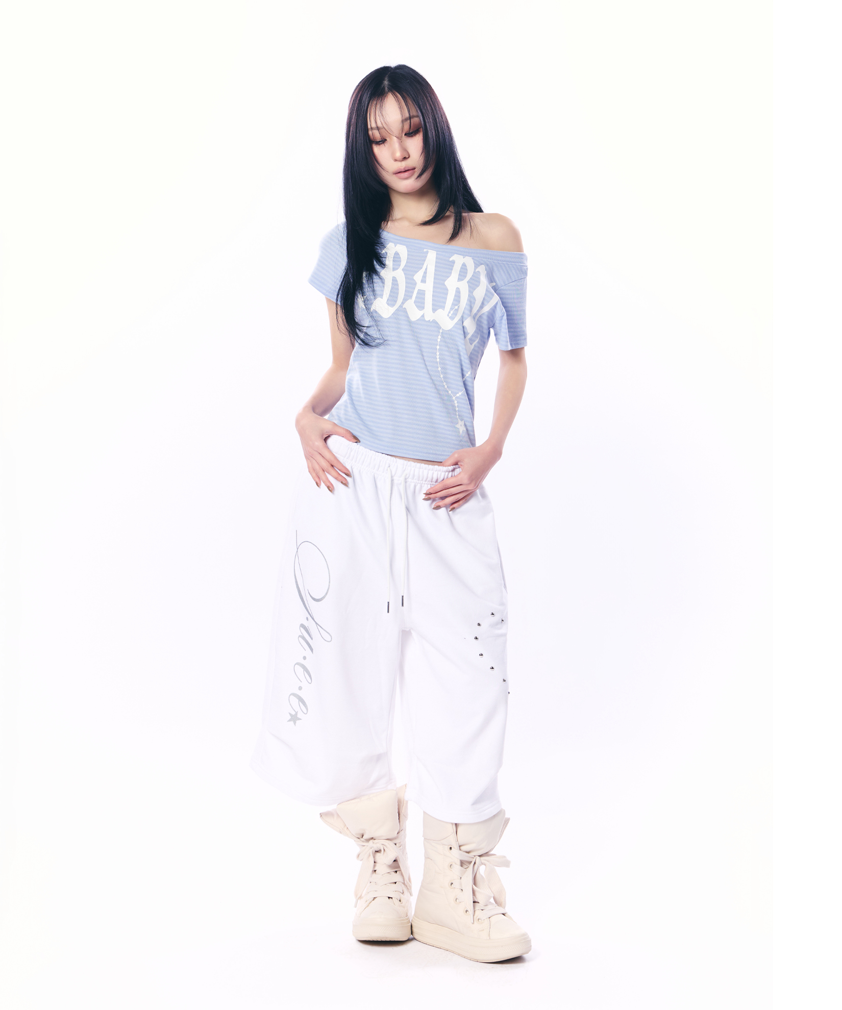 BABY WIDE NECK TOP / STRIPE BLUE