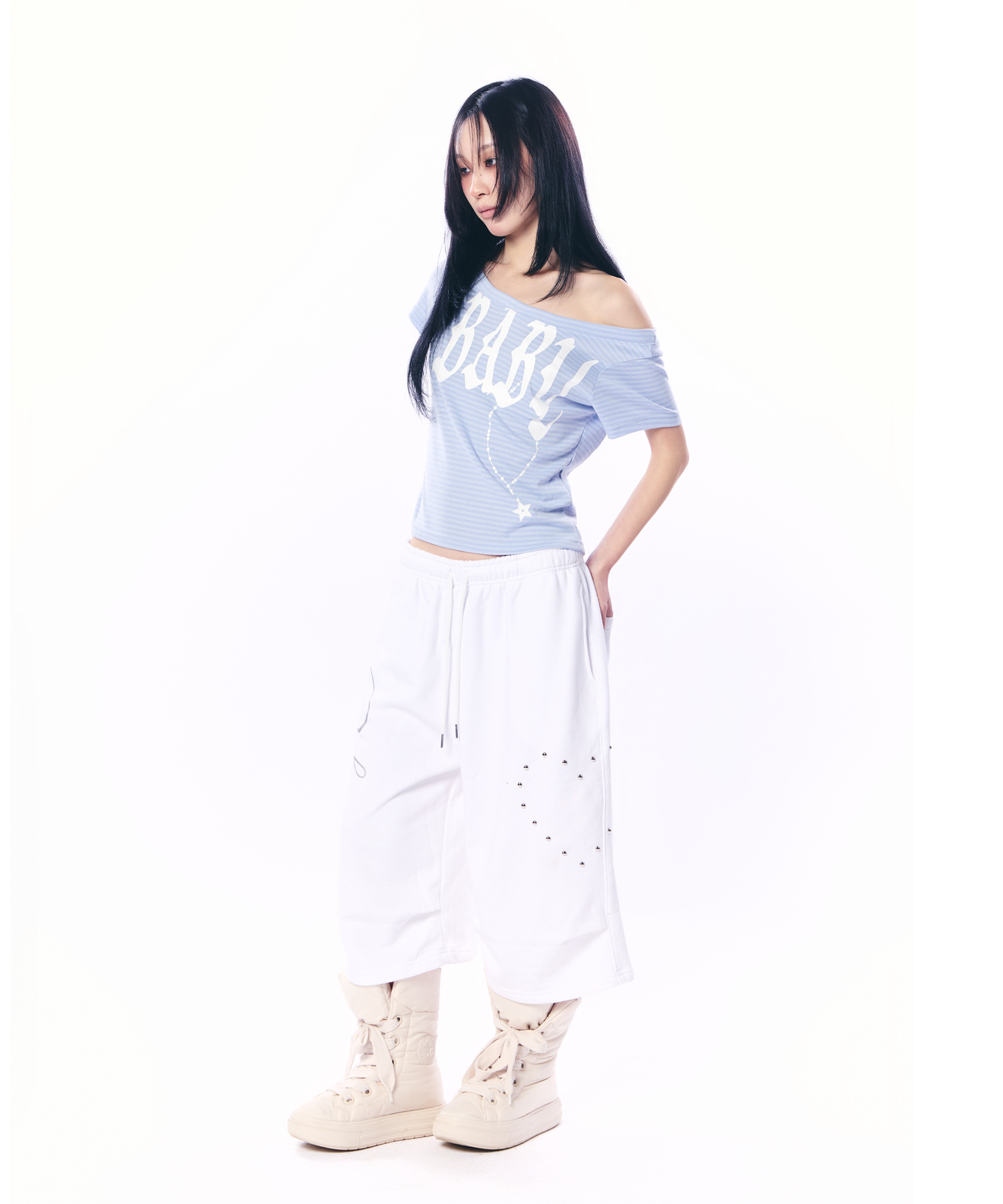 BABY WIDE NECK TOP / STRIPE BLUE