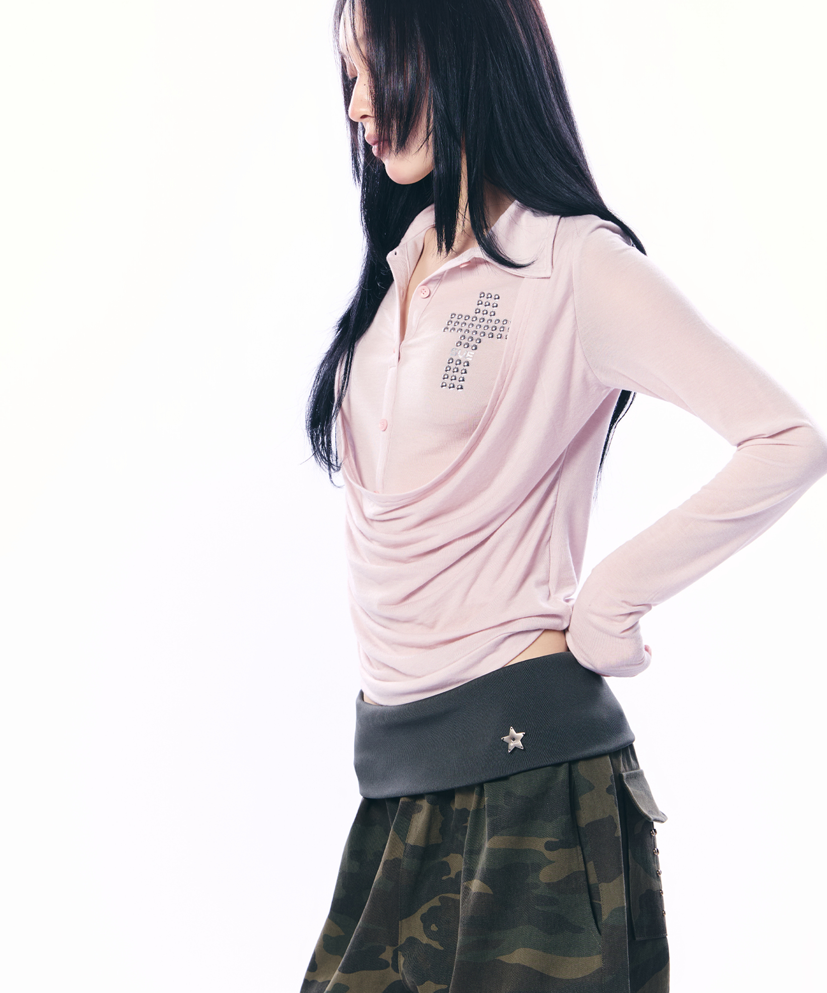 SHEER LAYERED SHIRT / LIGHT PINK