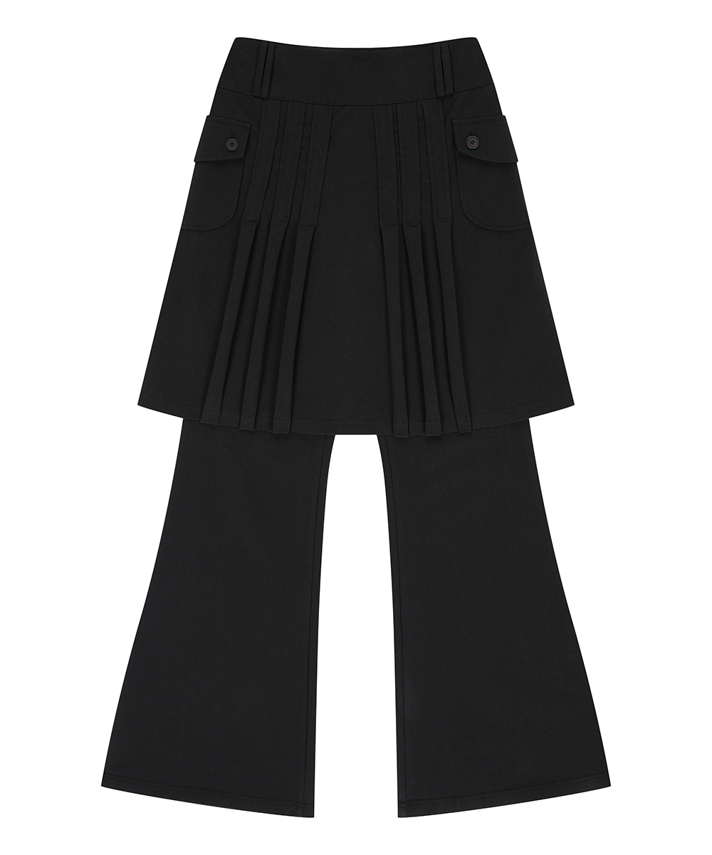 EL PLEATED SHIRRING SKIRT PANTS(BLACK)