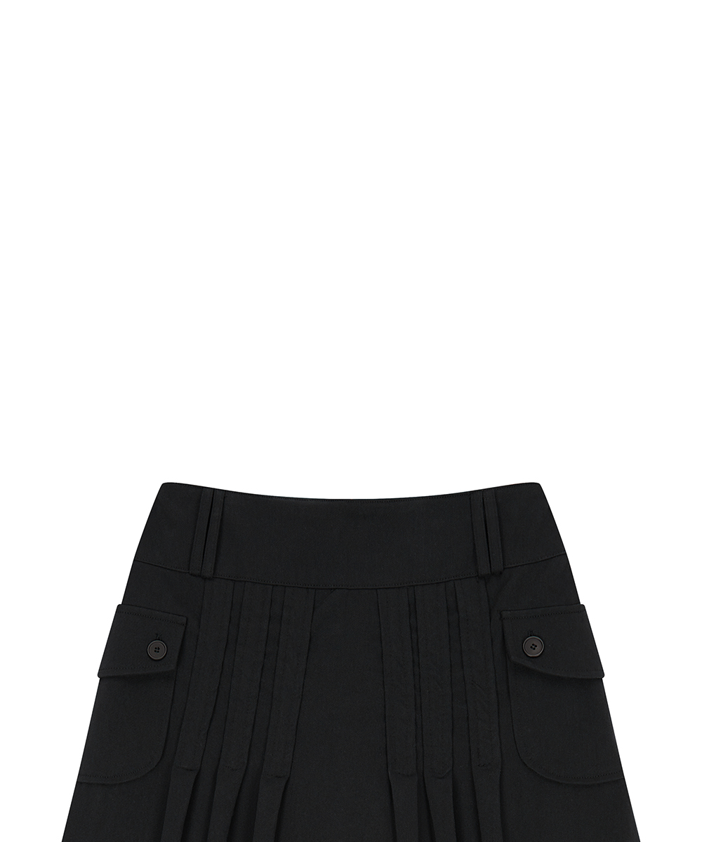EL PLEATED SHIRRING SKIRT PANTS(BLACK)
