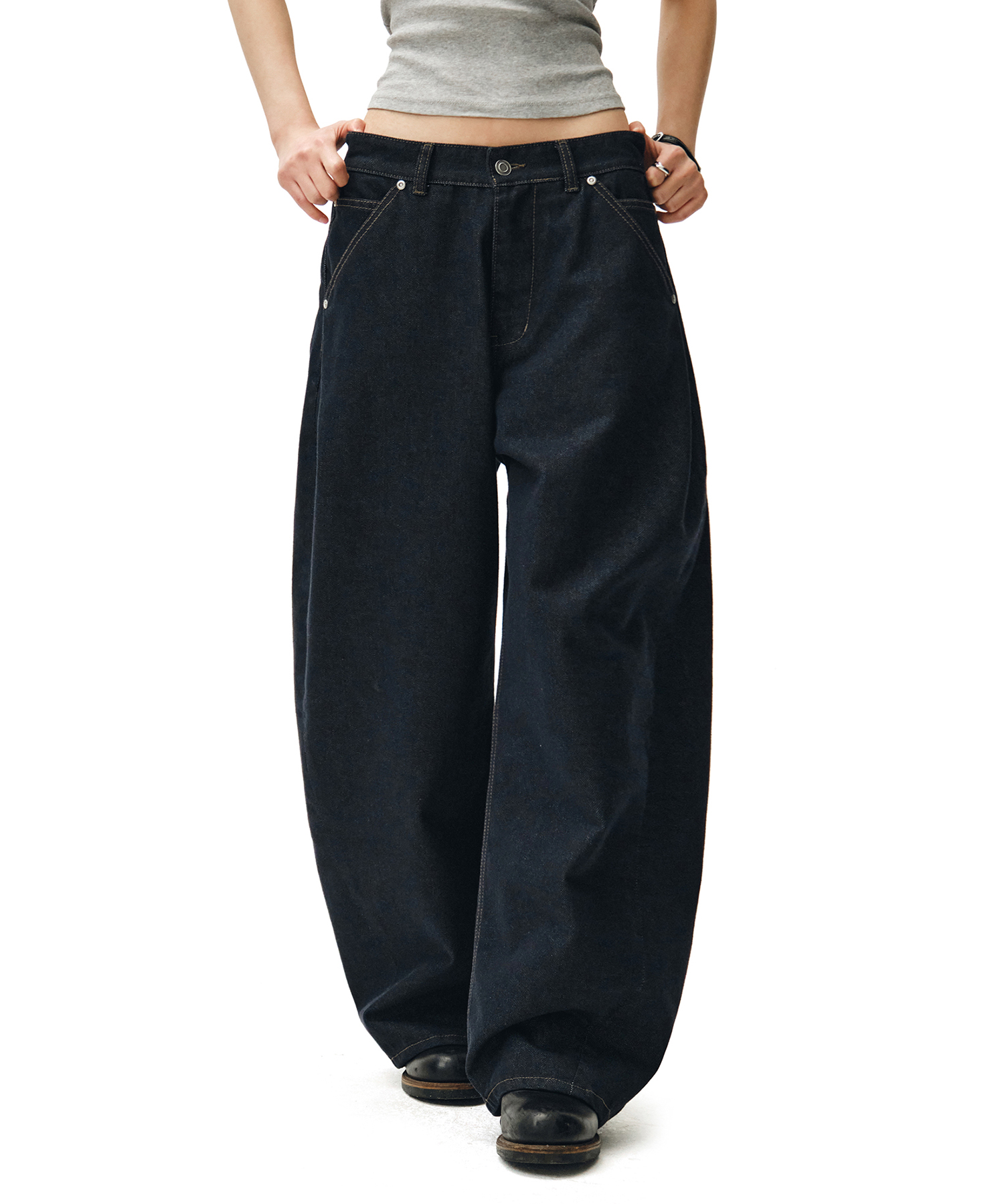 Cinchback Barrel Wide Leg Jeans DCWPT022CPINDIGO