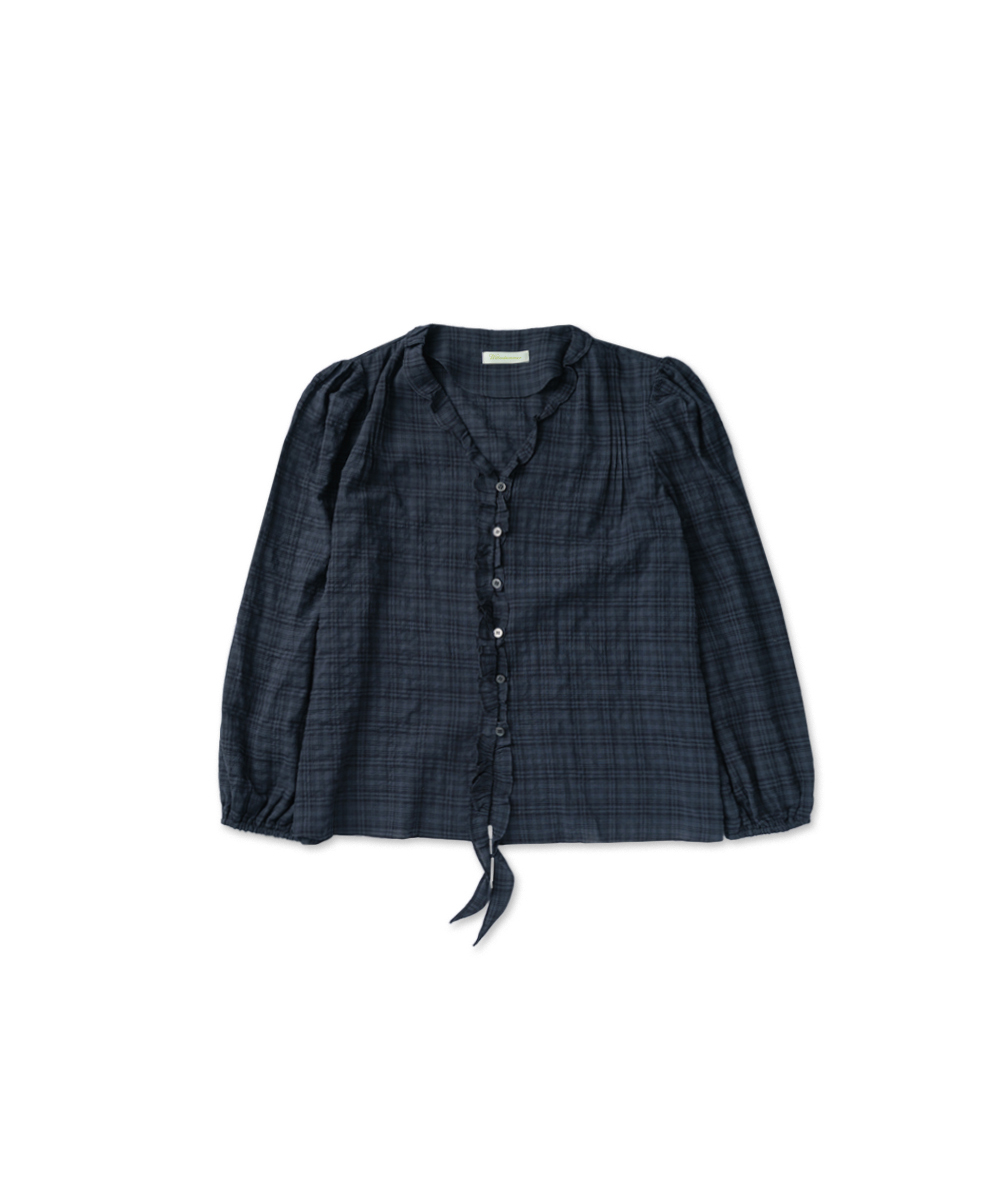 Ruffle shirring blouse check