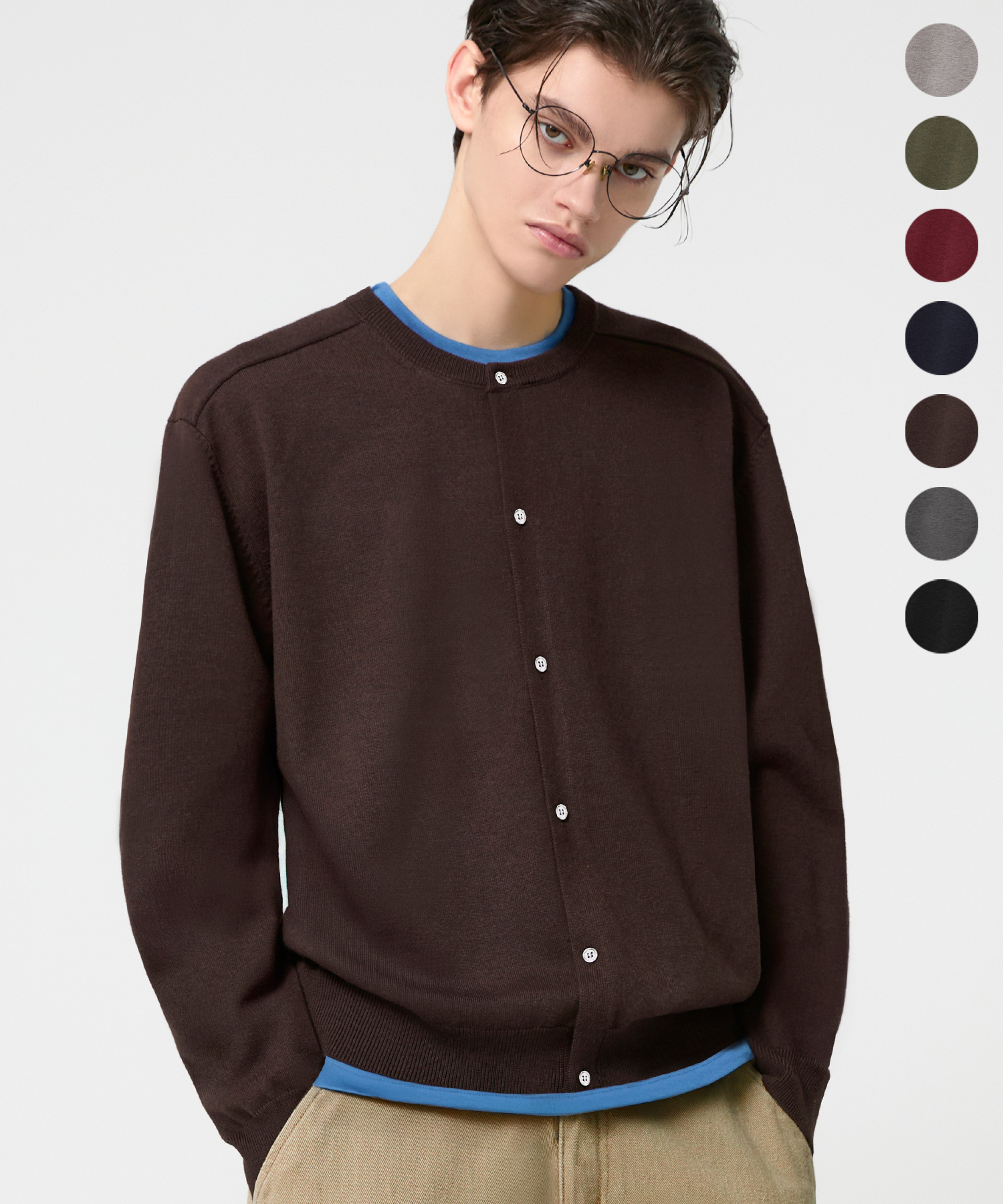 WOOL CROP ROUND KNIT GARDIGAN 7color