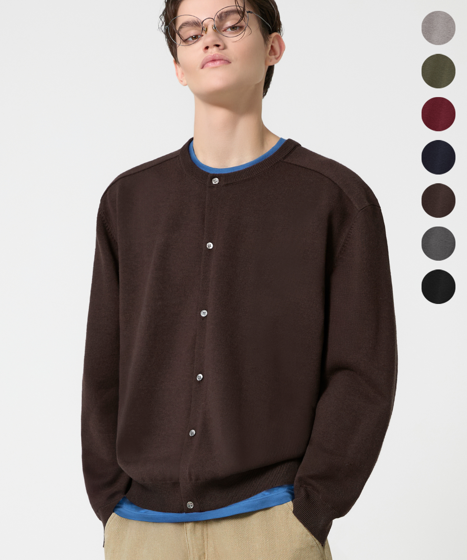 WOOL CROP ROUND KNIT GARDIGAN 7color