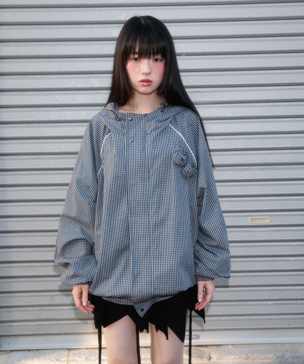 Rose Corsage Check Windbreaker [тёмно-синий]