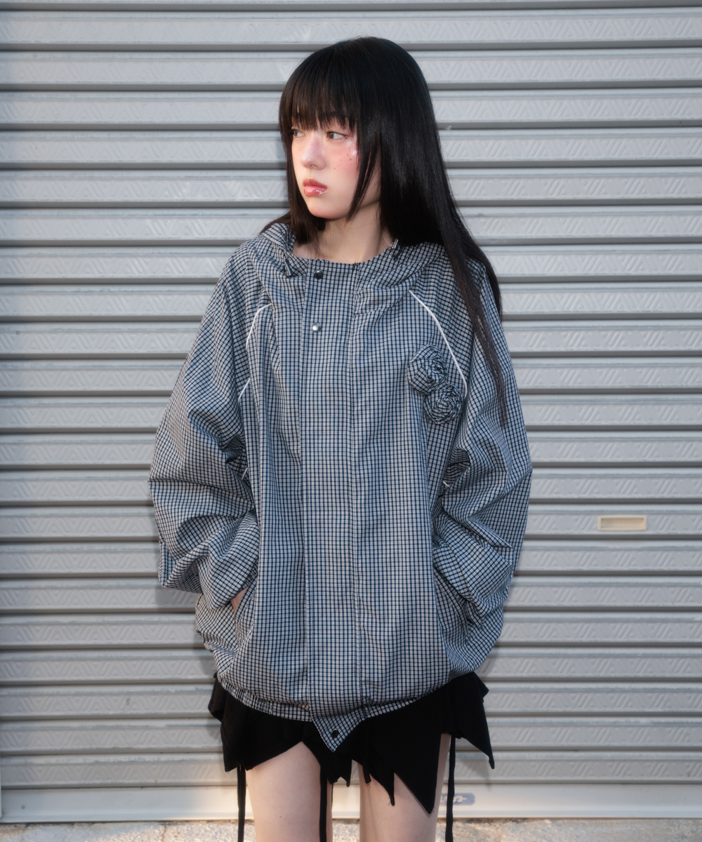 Rose Corsage Check Windbreaker [тёмно-синий]