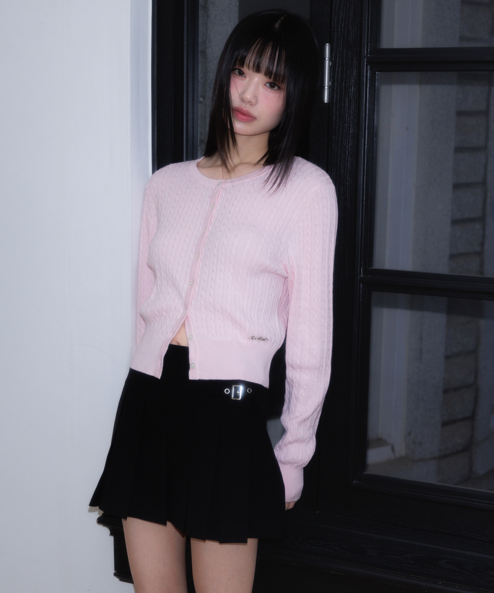 Cable Knit Basic Cardigan [Pink]