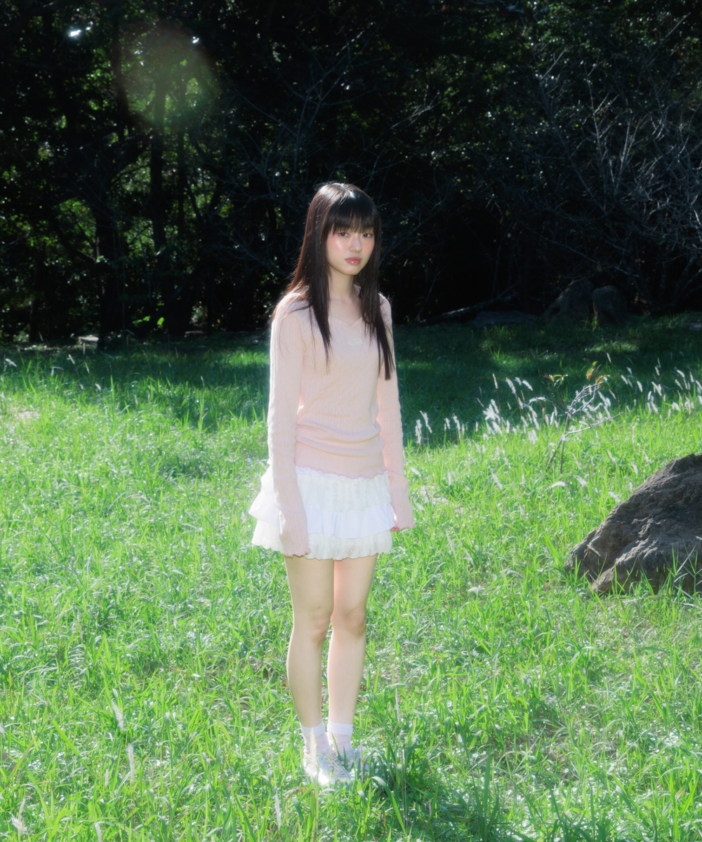Lace Label V-Neck длинный рукав [Pink]