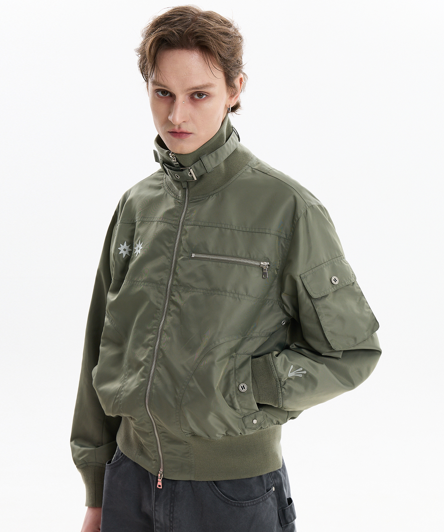 High Neck Bomber Jacket KHAKI