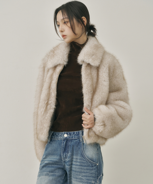 FLUFFY MIX FUR JACKET_BEIGE thumbnail 7
