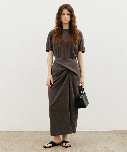 Drape Short Sleeve Long Dress_CHARCOAL thumbnail 2
