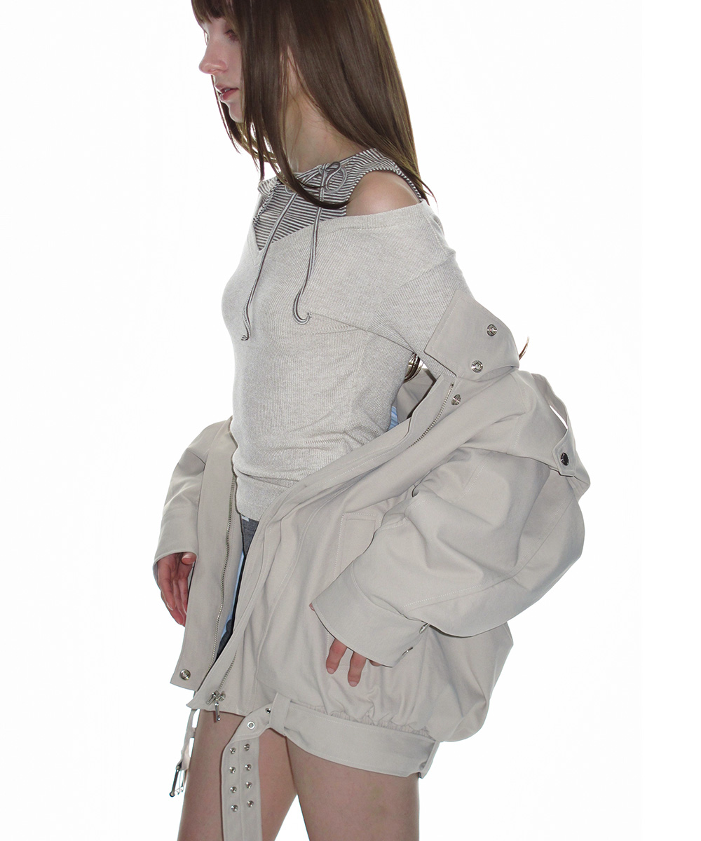High Neck Belted Blouson Jacket_Beige