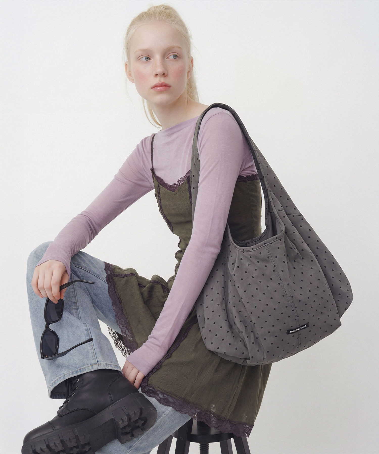 Drop eco плечевая bag_Dot уголь