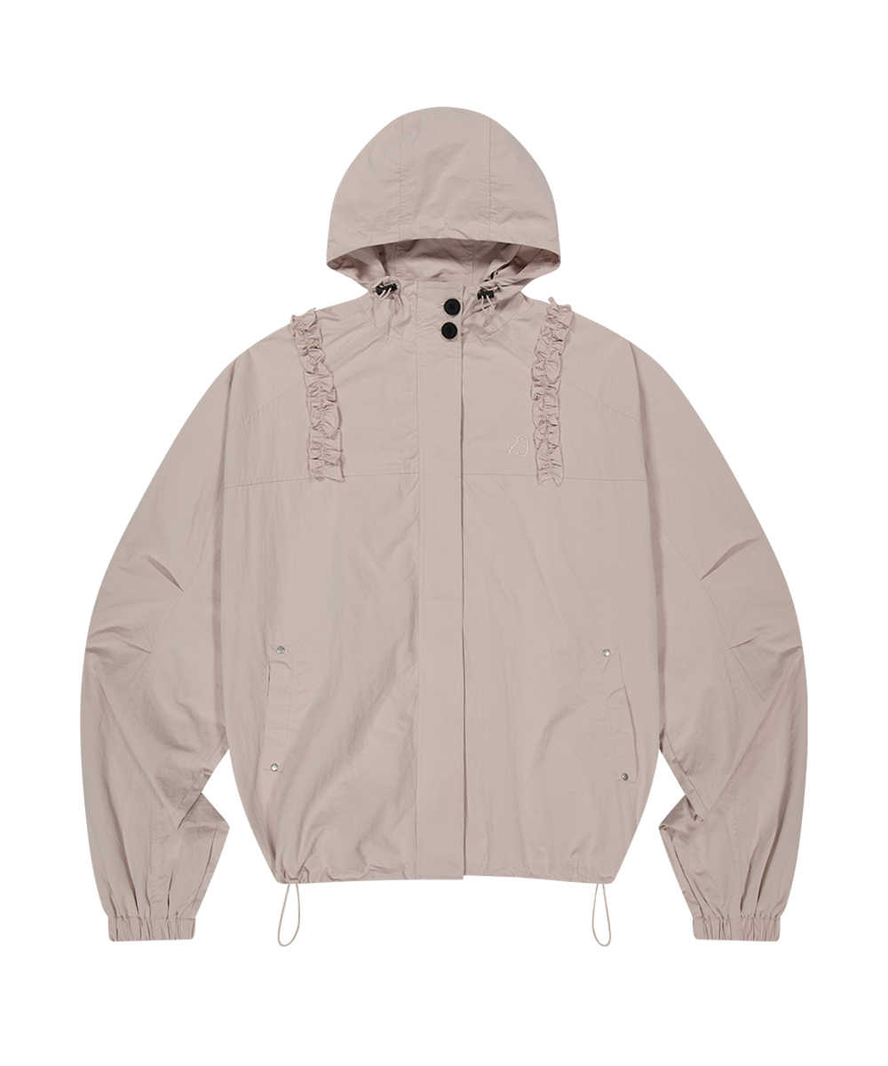 OBLIQUE FRILL HOODED JACKET CHECK PINK