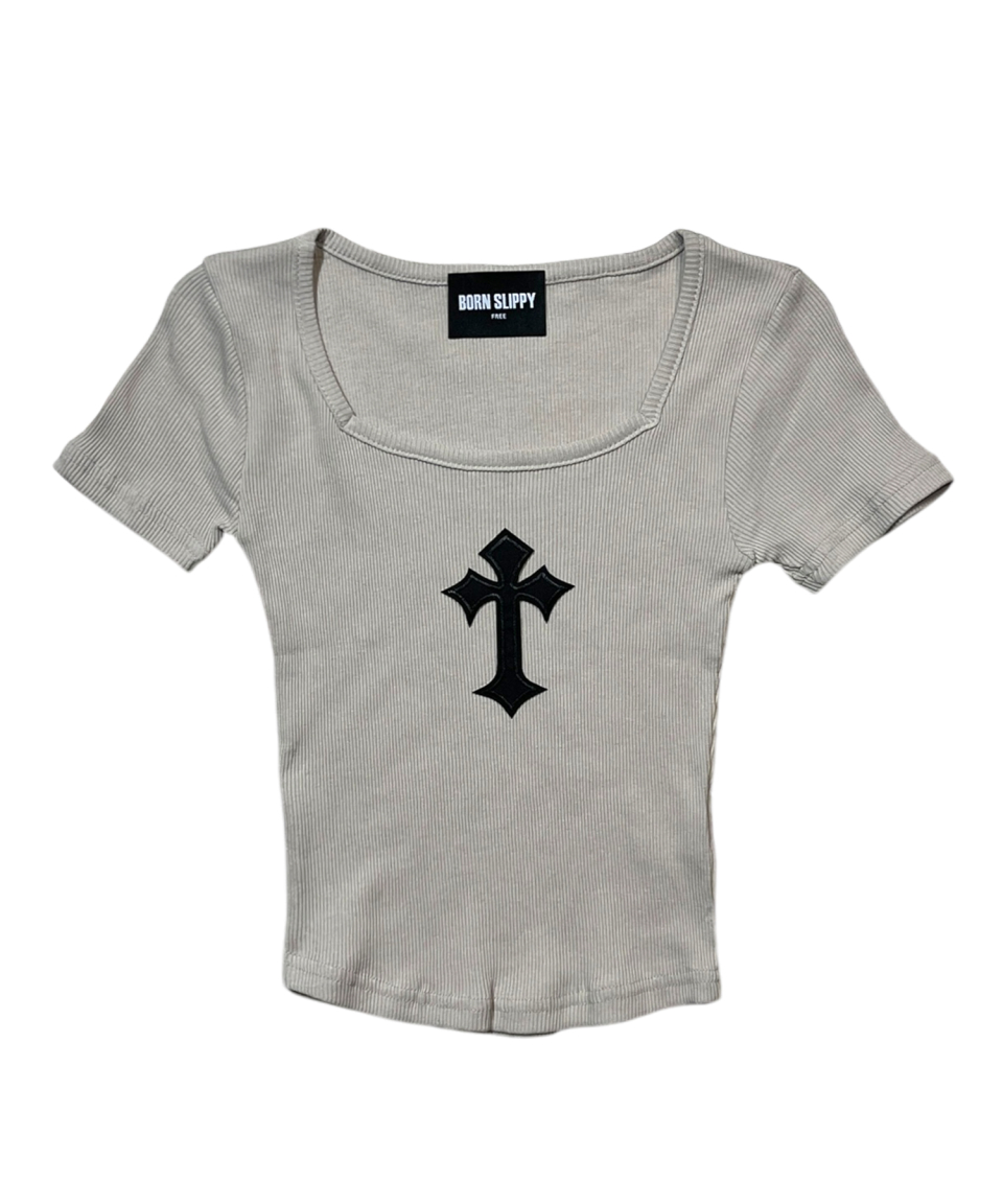 CROSS SQUARE NECK T-SHIRT - 8 COLORS BEIGE