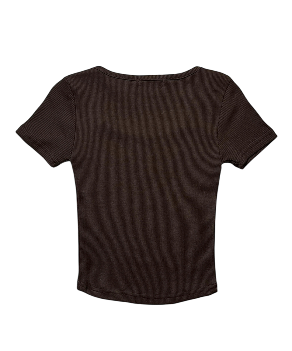 CROSS SQUARE NECK T-SHIRT - 8 COLORS BROWN