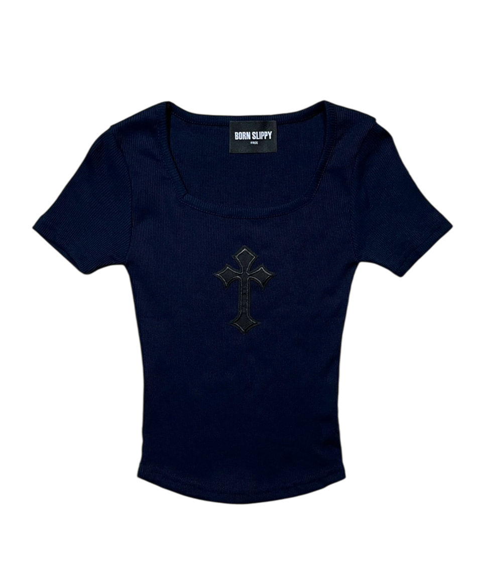 CROSS SQUARE NECK T-SHIRT - 8 COLORS NAVY