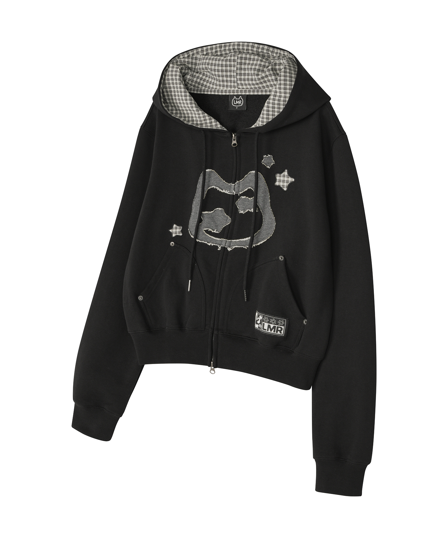 Кроп-худи на молнии с патчем Cat Symbol BLACK