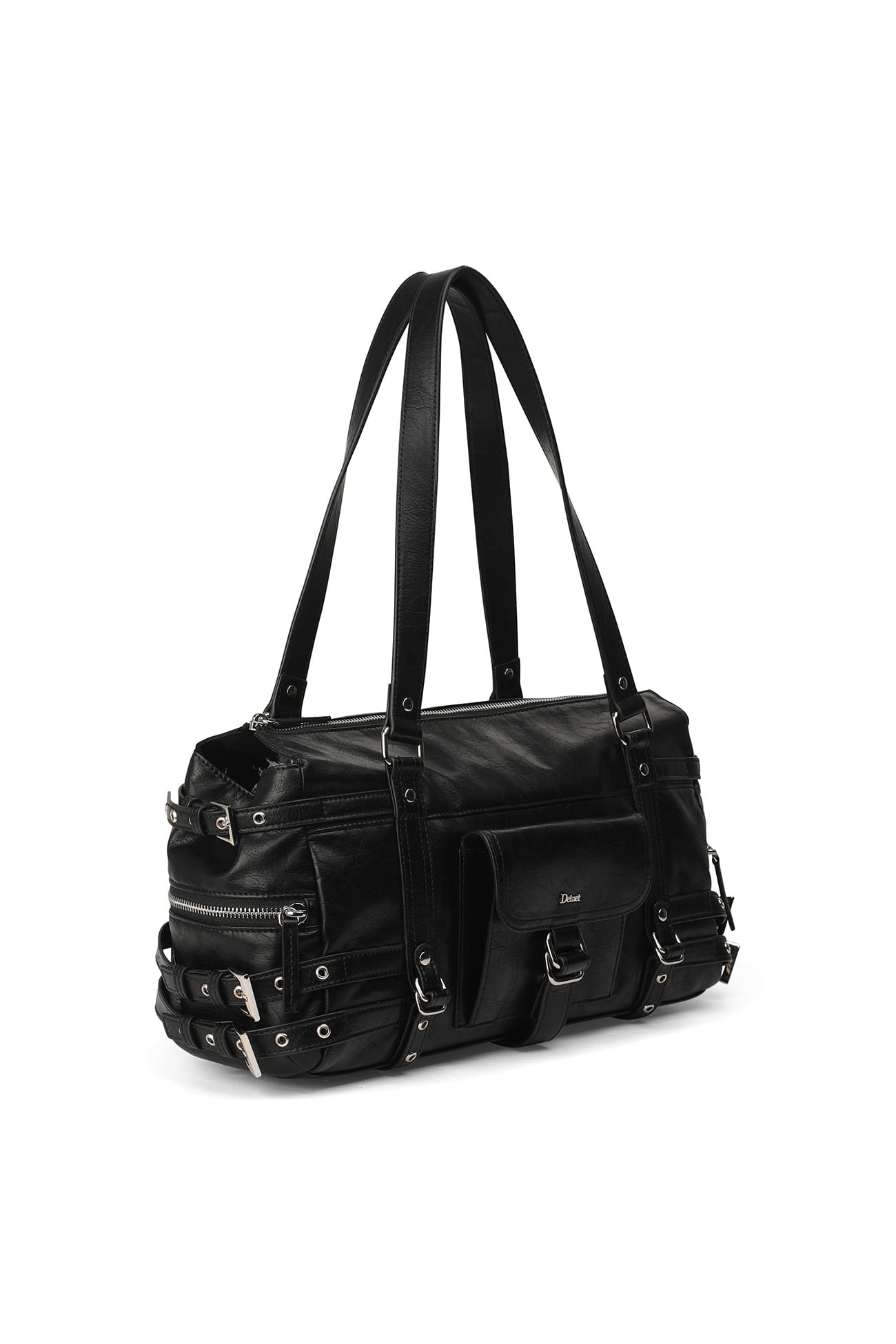 BELTED POCKET SHOULDER BAG IN BLACK