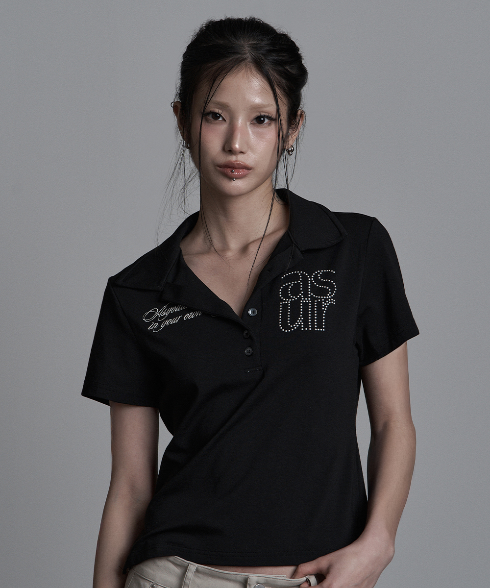 BASIC HOTFIX COLLAR T-SHIRT BLACK
