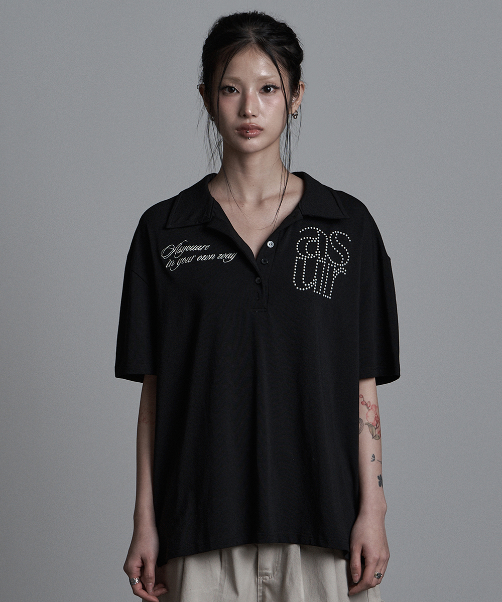 BASIC HOTFIX COLLAR T-SHIRT BLACK