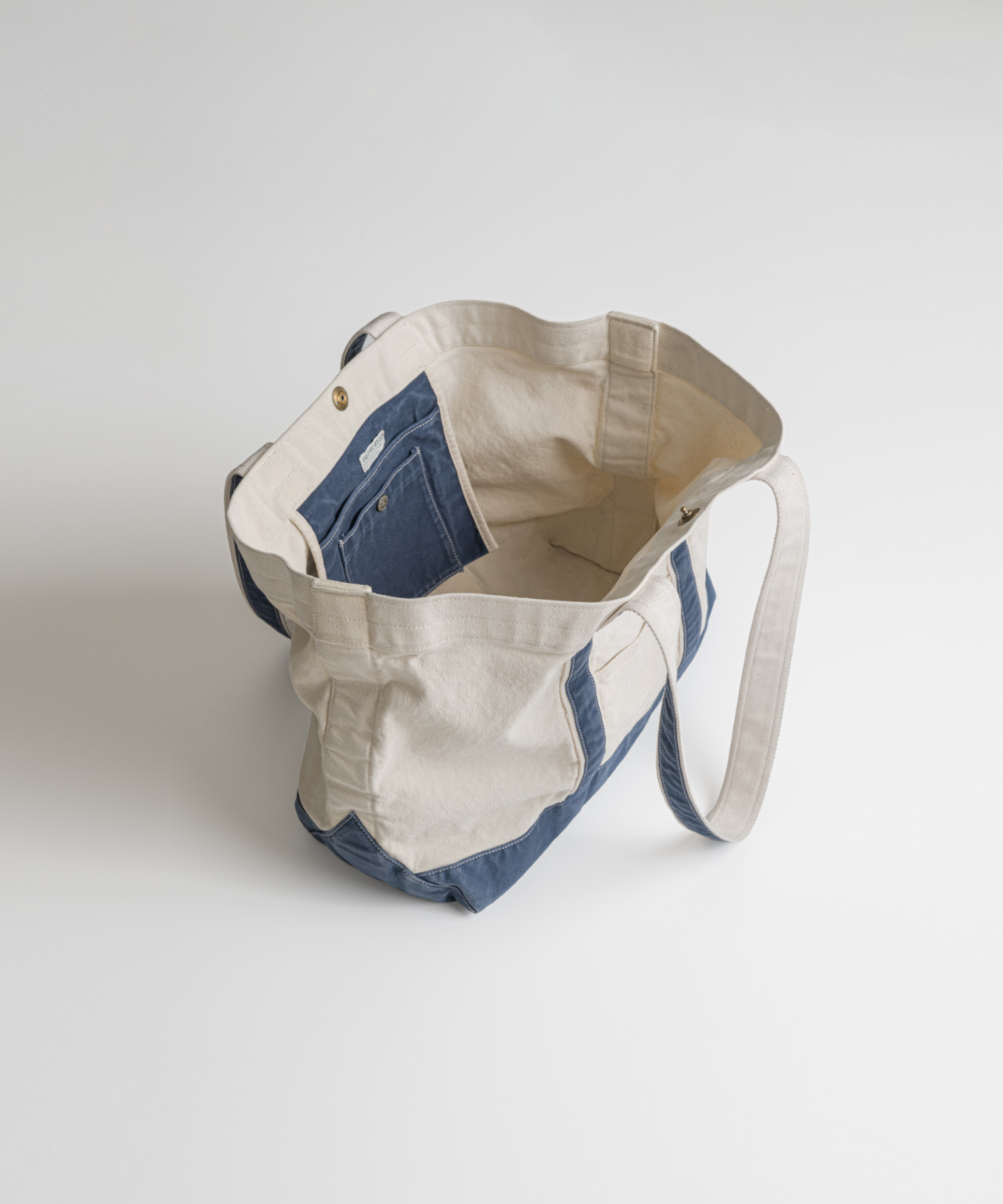 WASHED CANVAS TOTE BAG oatmeal/blue