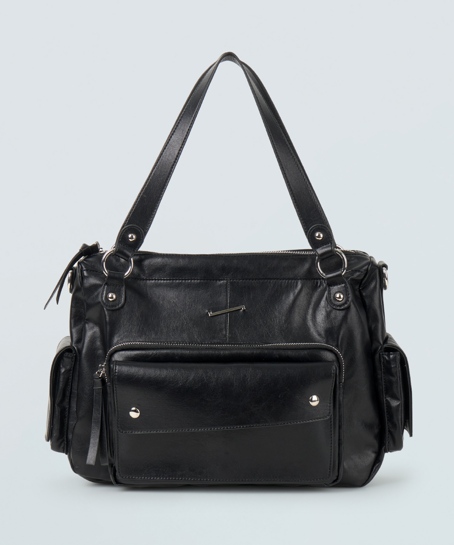 Synthetic Leather Two-Way Shoulder Bag(Black)
