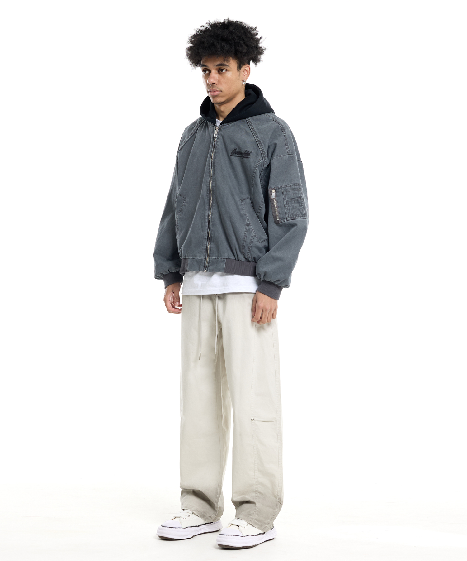 Pigment incision rivet cotton banding pants ivory