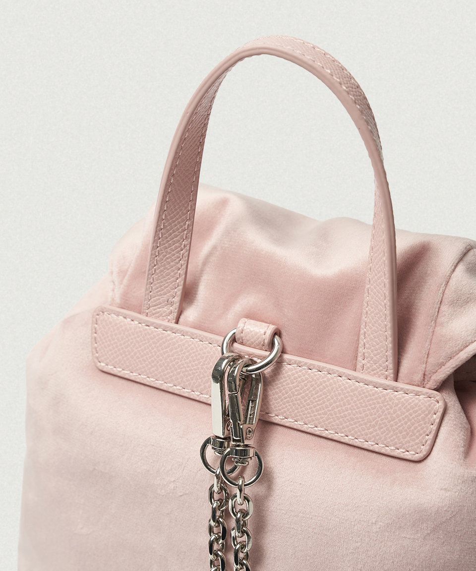 Mauve Velvet Chain Backpack_Light Pink