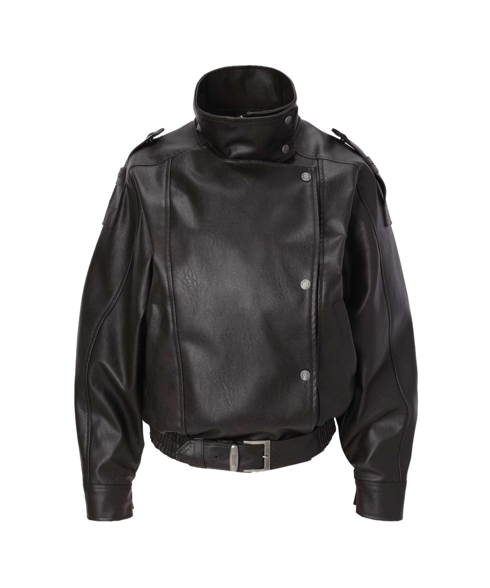 Structured High-Neck Leather Jacket (dark brown)